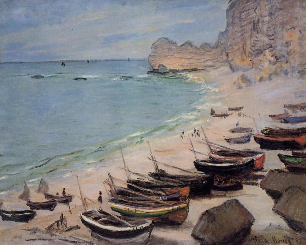 Boats on the Beach at Etretat - Claude Monet Paintings